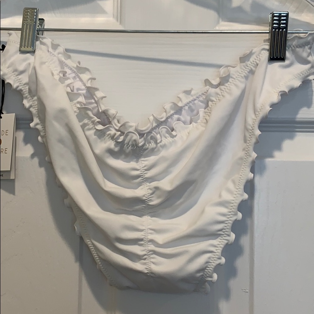 White Cheeky Ruffle Bathing suit Bottom - Picture 5 of 8